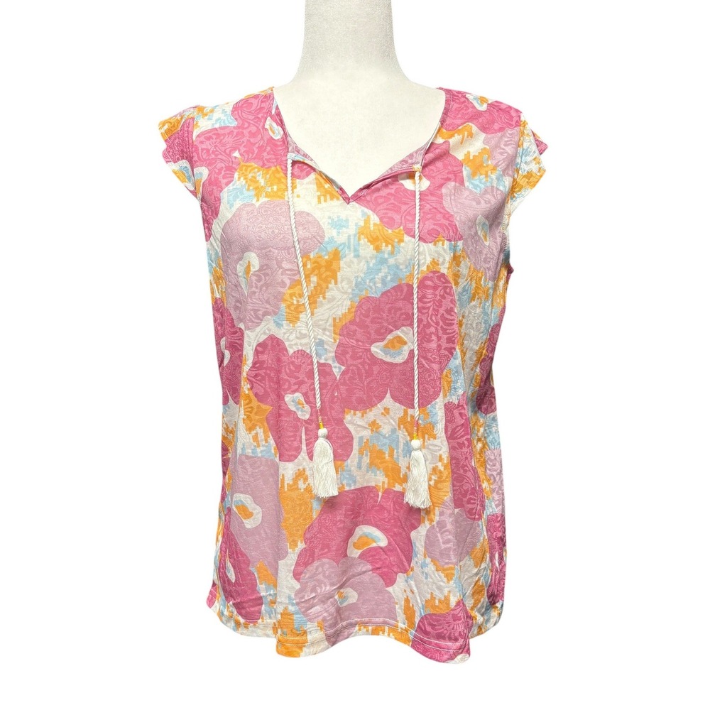 Tribal Jeans Womens Lollipop Pink Floral Tassel Knit Top Small‎ NWT